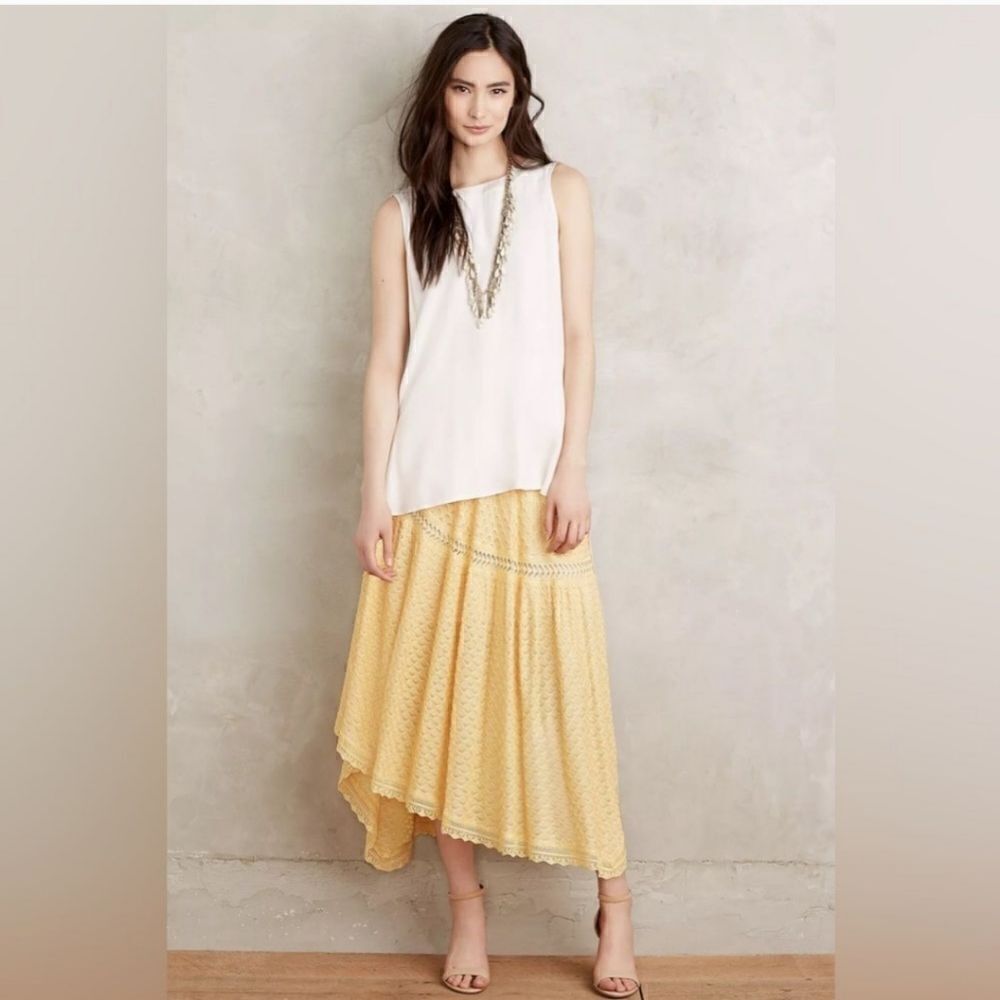 Cecilia Prado Anthro Halona Yellow Asymmetrical Midi Skirt Sz MP